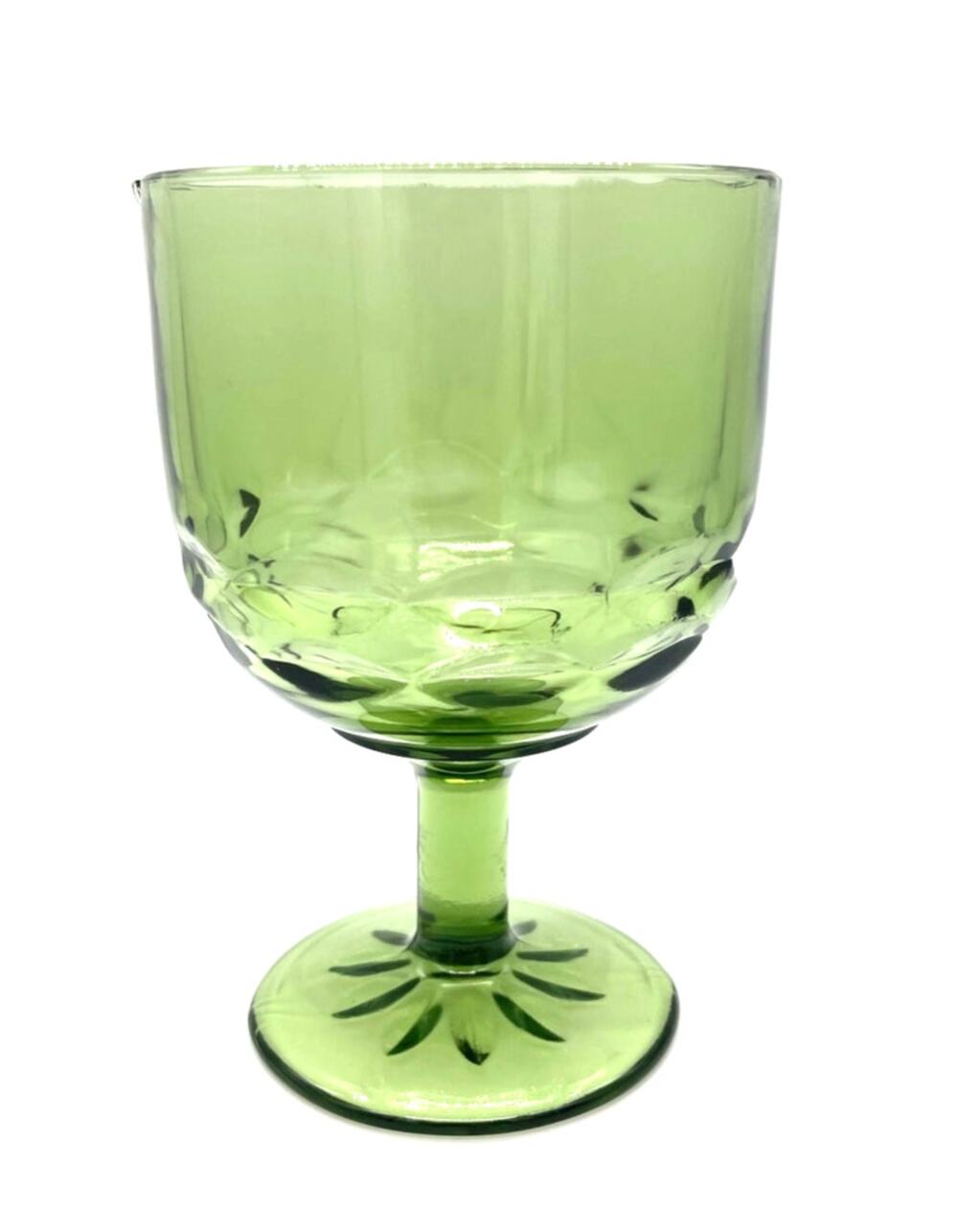 Vintage MCM Barlett Collins Avocado Green Glass Stemmed Goblet Diamond Pattern